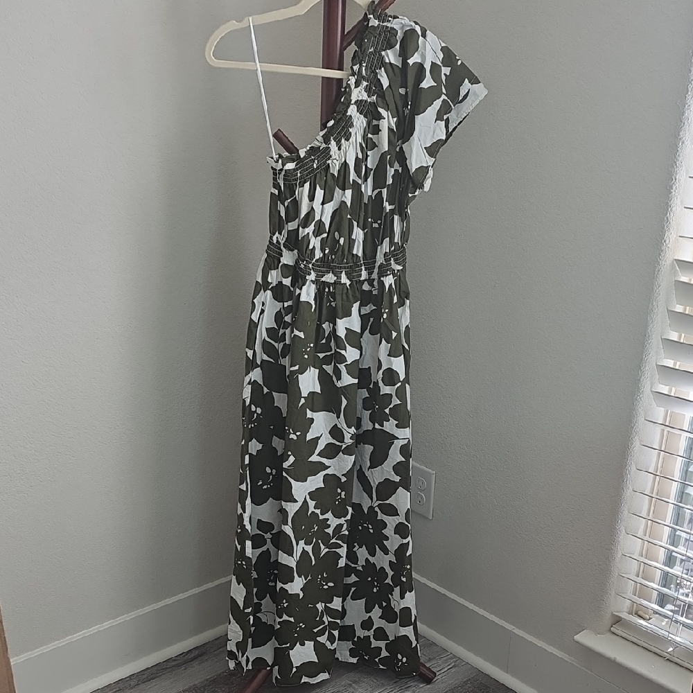J. Crew One Shoulder Floral Green Dress - Picture 2 of 4